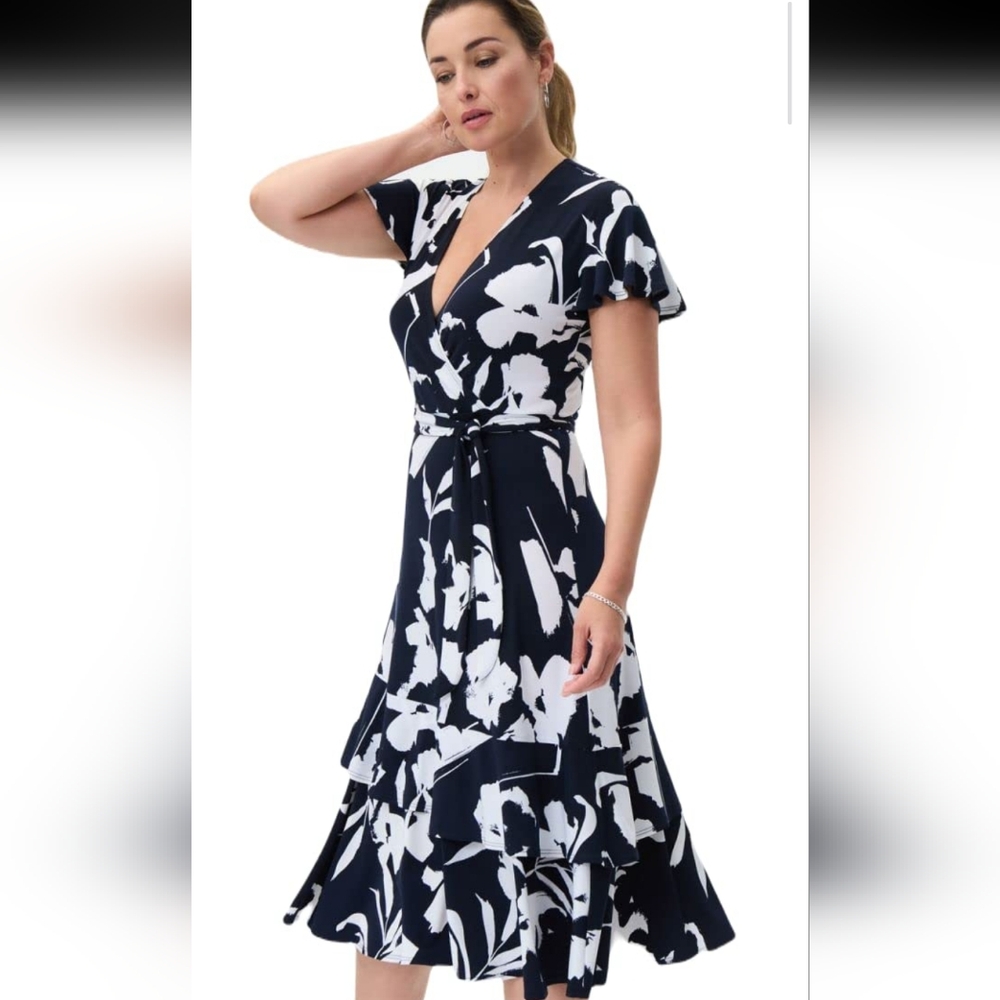 NWOT Joseph Ridkoff Blue and White Floral Dress Size 14